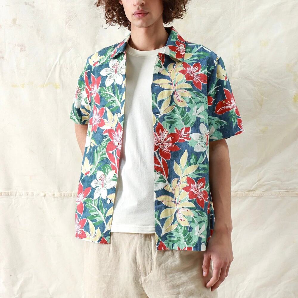 Far Afield Busey Cotton Linen Tropical Floral Short Sleeve Shirt M NEW Huckberry